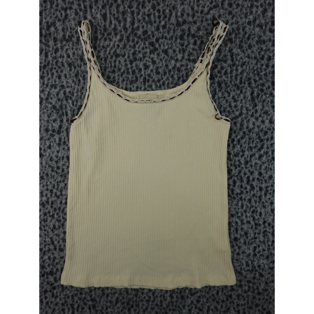 Find Me Now Lace Trim Tank Top Womens Medium Cream Excellent Ribbed‎ SS4738TP